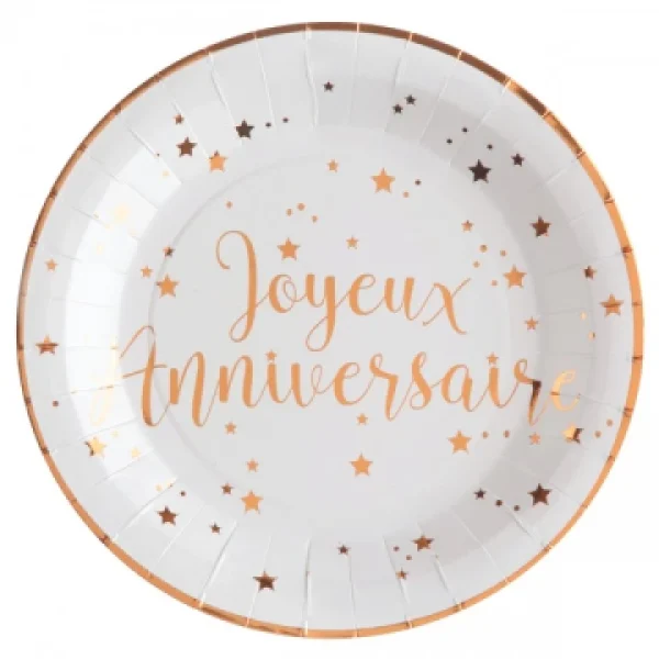 soldes pas cher Lot De 10 Assiettes Rose Gold Joyeux Anniversaire 22,5 Cm 1