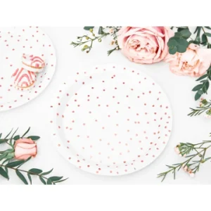 Lot De 6 Assiettes En Carton Blanc Pois Rose Gold 18 Cm qualité supérieure 6