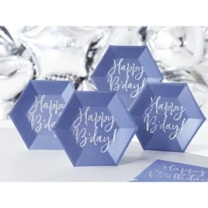 Lot De 6 Assiettes Carton Bleu Happy Birthday Iridescent 20 Cm Nouvelle tendance 6