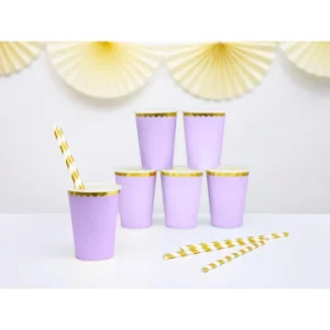 SOLDES TOUT À Lot De 6 Gobelets En Carton Lilas Liseré Or 22 Cl 6