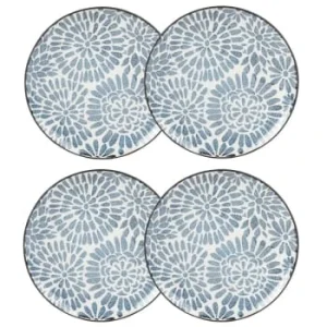 à prix promos Maisons Du Monde Assiette à Dessert En Grès Imprimé Traits Bleus – Lot De 4 18