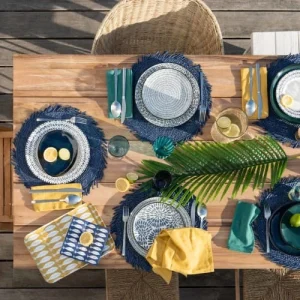 à prix promos Maisons Du Monde Assiette à Dessert En Grès Imprimé Traits Bleus – Lot De 4 12