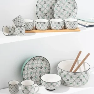 Maisons Du Monde Assiette à Dessert En Grès Motifs Graphiques Bleu Gris, Verts Et Blancs – Lot De 6 mode 9