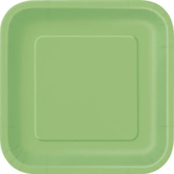 mode Lot De 14 Assiettes Réutilisables Carrées Vert Anis 21,5 Cm 3