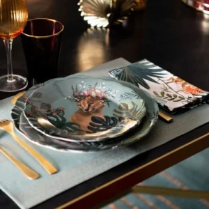 soldes luxe Maisons Du Monde Assiette Plate En Faïence Multicolore Motif Tropical Et Lynx – Lot De 6 6