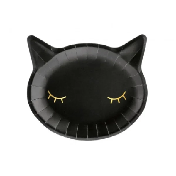 site soldes Lot De 6 Assiettes Tête De Chat Noir Halloween 1