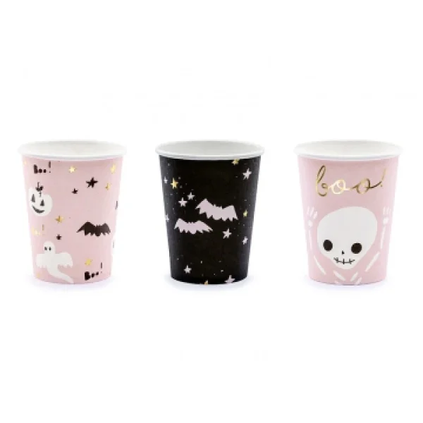 Lot De 6 Gobelets En Carton Halloween Rose Et Noir grande marque pas cher 1