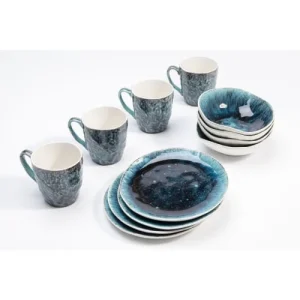 Kare Design Lot 4 Mugs, 4 Assiettes Creuses, 4 Assiettes Plates En Grès Bleu boutique en ligne 9