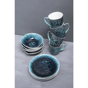 Kare Design Lot 4 Mugs, 4 Assiettes Creuses, 4 Assiettes Plates En Grès Bleu boutique en ligne 11