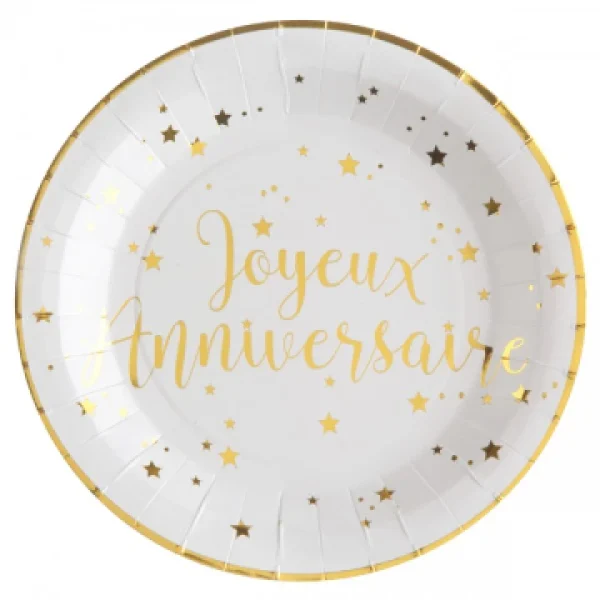 Lot De 10 Assiettes Joyeux Anniversaire Doré site soldes 1