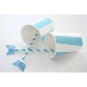 à prix réduits Lot De 10 Gobelets En Carton Turquoise à Rayures Blanches 9,7 X 7,5 Cm 7