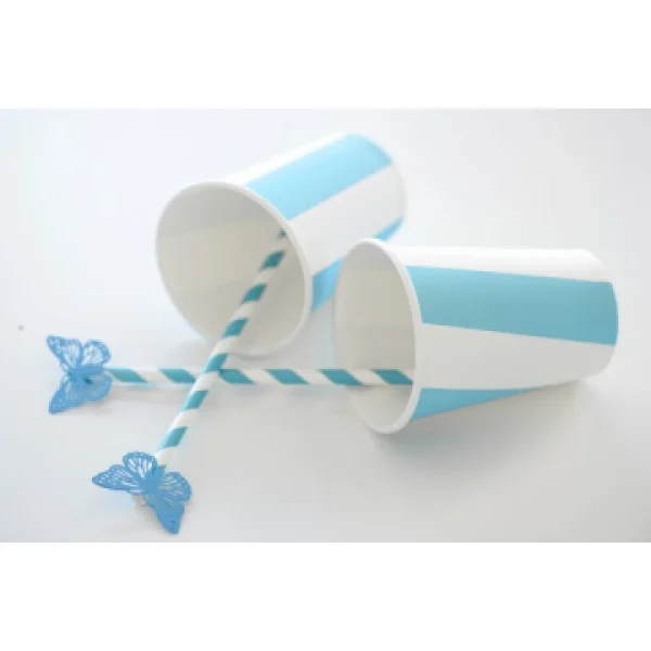 à prix réduits Lot De 10 Gobelets En Carton Turquoise à Rayures Blanches 9,7 X 7,5 Cm 3