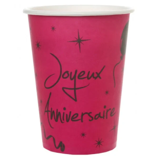 à prix d'occasion Lot De 10 Gobelets Fuschia Joyeux Anniversaire Festif En Carton 7,5 X 9,7 Cm 1