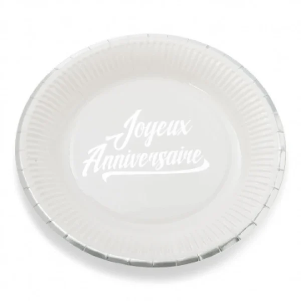 Lot De 12 Assiettes Jetables Joyeux Anniversaire Blanc Et Argent En Carton D 23 outlet soldes 1