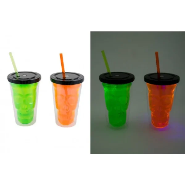 vente luxe pas cher Lot De 2 Gobelets Lumineux Assortis Avec Paille Halloween 450M/L 1