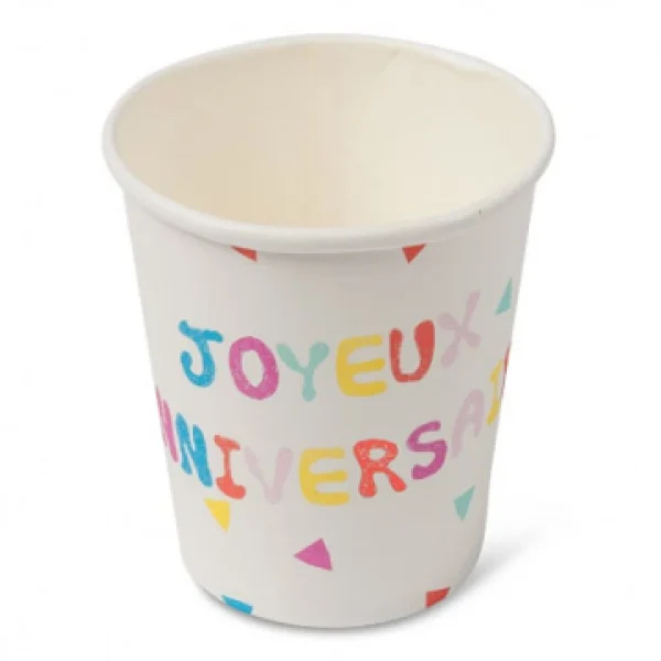 Lot De 20 Gobelets Jetables Joyeux Anniversaire Tutti Frutti En Carton 200ml site pas cher 1