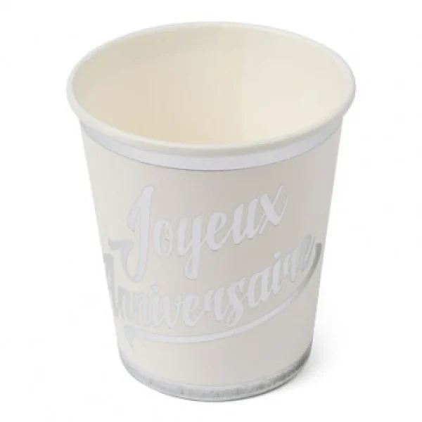 Lot De 20 Gobelets Joyeux Anniversaire Blanc Et Argent En Carton 200ml excellente qualité 1