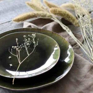 Les achats en ligne OGO Living Lot De 6 Assiettes Plates En Grès Vert 27,5cm 14