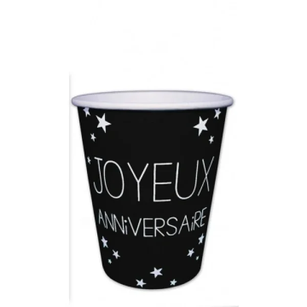 dernières Lot De 6 Gobelets Jetables Anniversaire Noir Pur 25 Cl 1