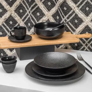 à prix d'occasion Table Passion Lot De 6 Grande Assiettes Creuse Vesuvio 25 Cm En Grès Noir 9