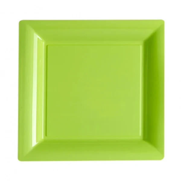 mode Lot De 14 Assiettes Réutilisables Carrées Vert Anis 21,5 Cm 1