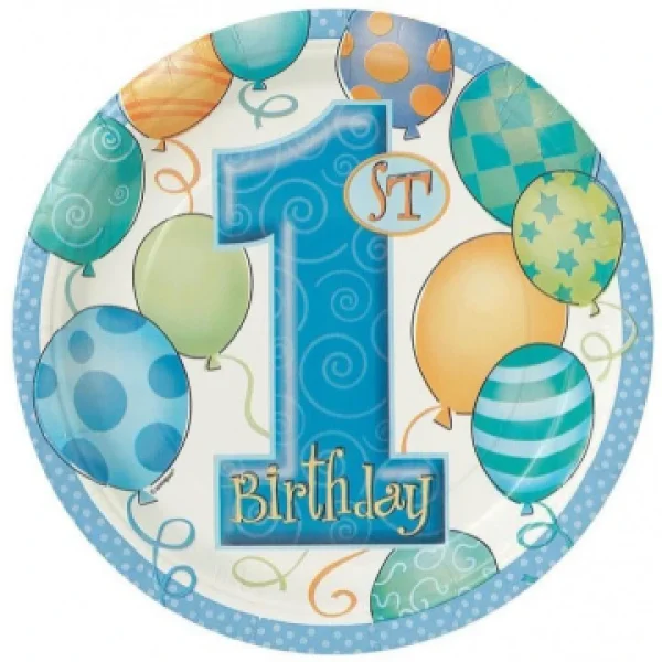 pas cher marque Lot De 8 Assietttes Bleues Baby Chic 1st Birthday 23 Cm 1