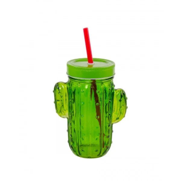 mode tendance Mason Jar Cactus En Verre Avec Paille 11 X 7,5 X 14,5 Cm 1